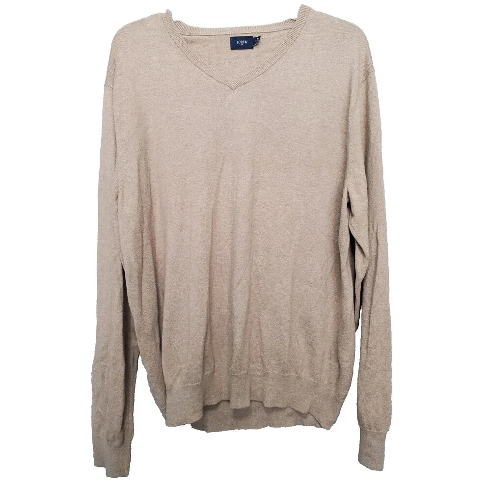 J CREW Men’s Harbor Beige Merino Wool Blend V-Neck Sweater Size XL